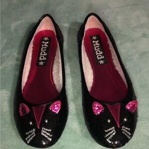 Mudd Black Flats with Pink Cat Accents